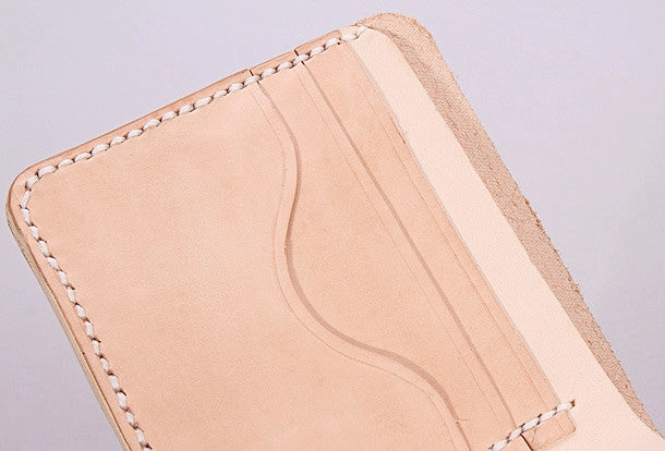Handmade mens beige black minimalist slim leather billfold card wallet for men