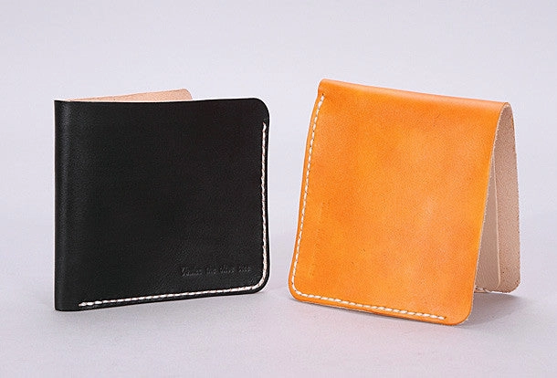 Handmade mens beige black minimalist slim leather billfold card wallet for men