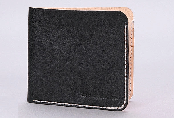 Handmade mens beige black minimalist slim leather billfold card wallet for men