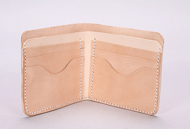 Handmade mens beige black minimalist slim leather billfold card wallet for men