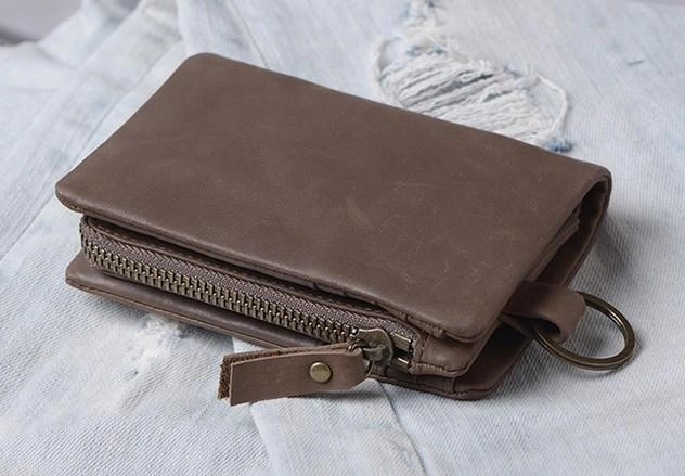 Handmade Mens Cool Leather Small KeyChain Wallet Men Small billfold Wallet for Men