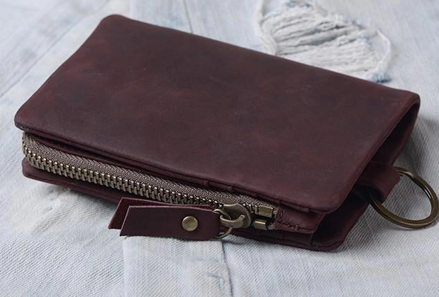 Handmade Mens Cool Leather Small KeyChain Wallet Men Small billfold Wallet for Men