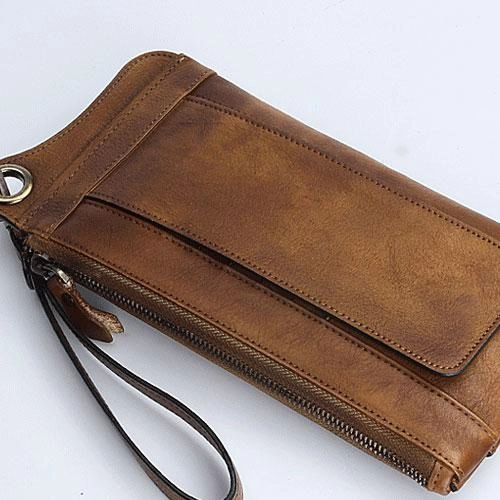 Handmade Mens Cool Long Leather Chain Wallet Cards Biker Trucker Wristlet Wallet
