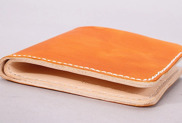 Handmade mens orange black minimalist slim leather billfold card wallet for men