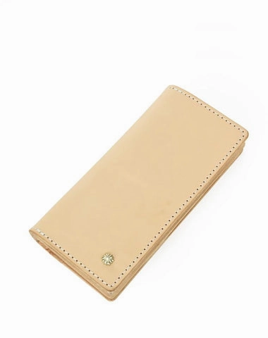 Handmade Studded Mens Light Beige Leather Long Wallets Cool Bifold Long Wallet for Men