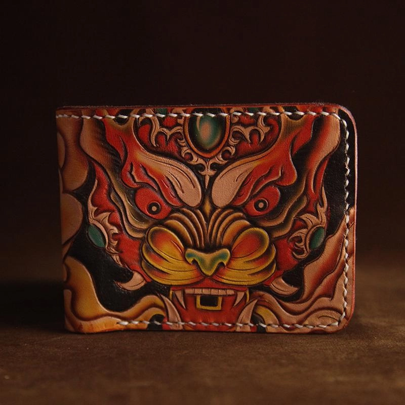 Handmade Tooled Leather Mens Skull billfold Wallets Bifold Wallet Small Wallet For Men
