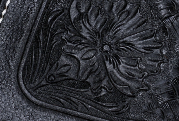 Handmade Tooled Long leather Black floral wallet leather men clutch Tooled wallet