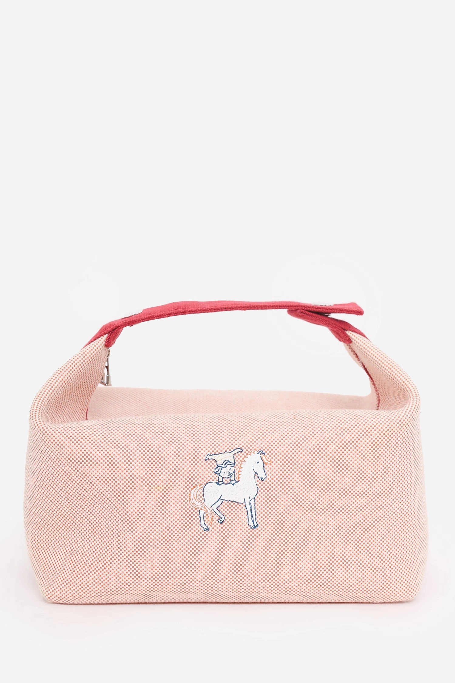 Hermes Red/Beige Canvas Large Bride-A-Brac Pouch