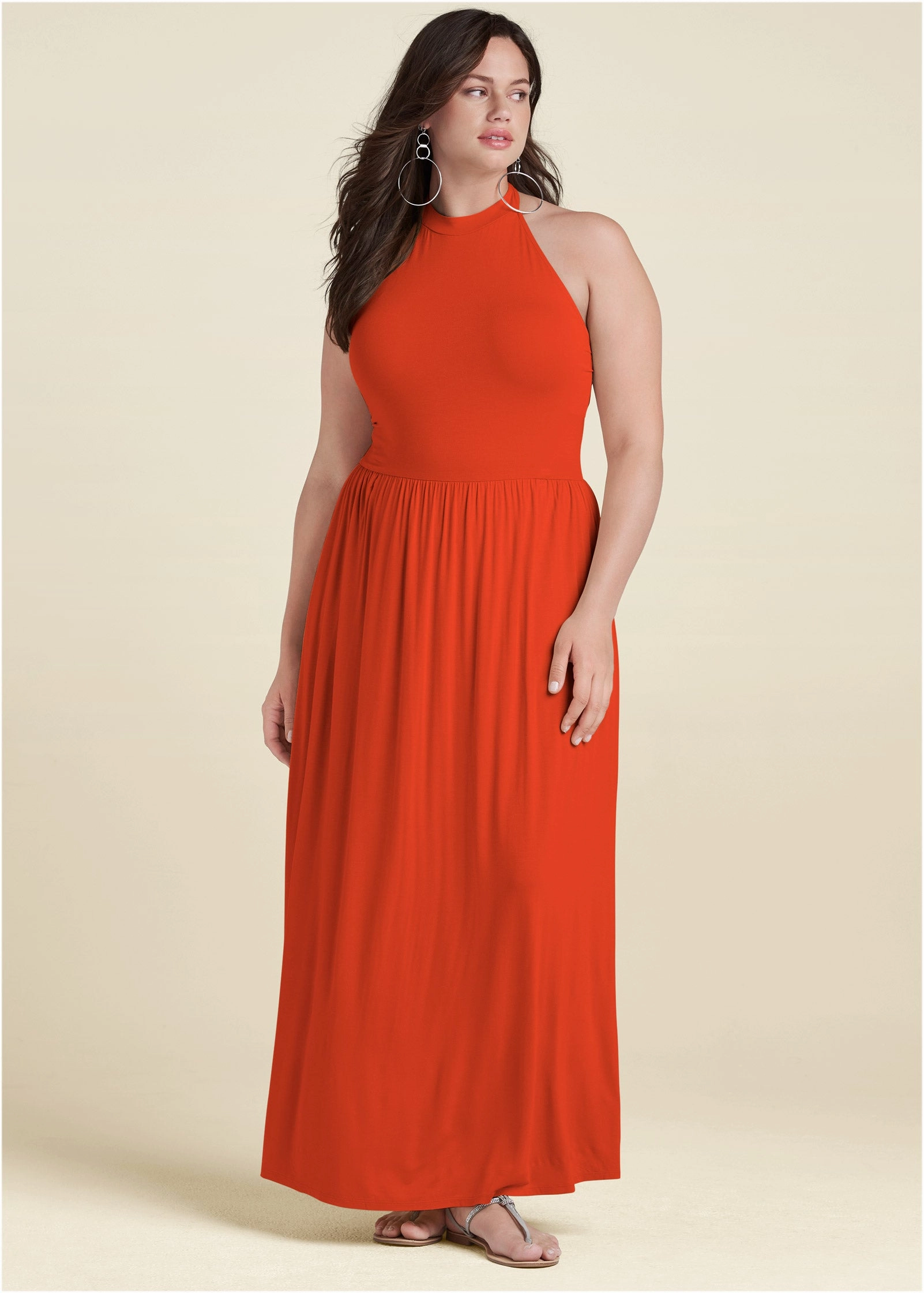 High Neck Maxi Dress - Tangerine Tango