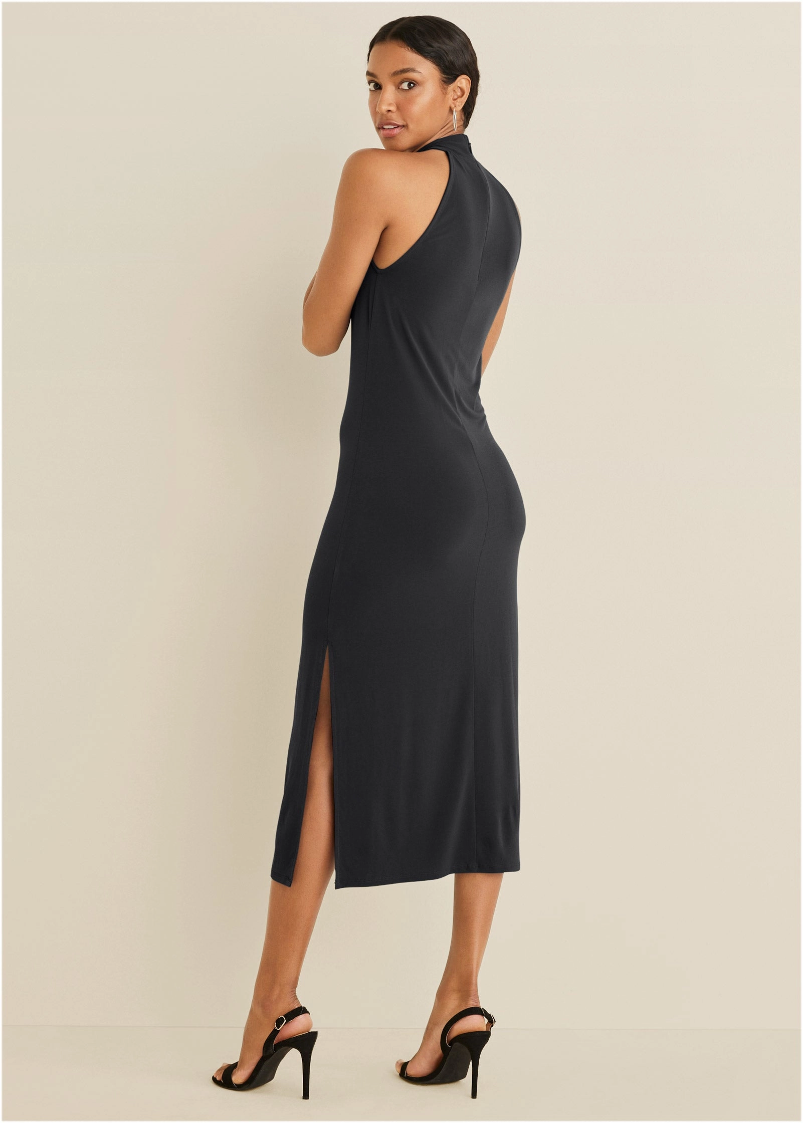 High Neck Midi Dress - Black