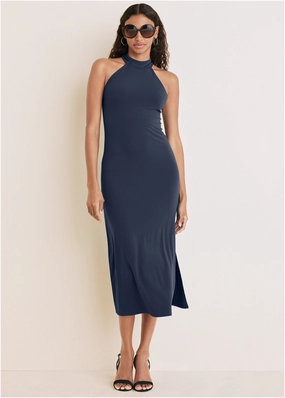 High Neck Midi Dress - Navy