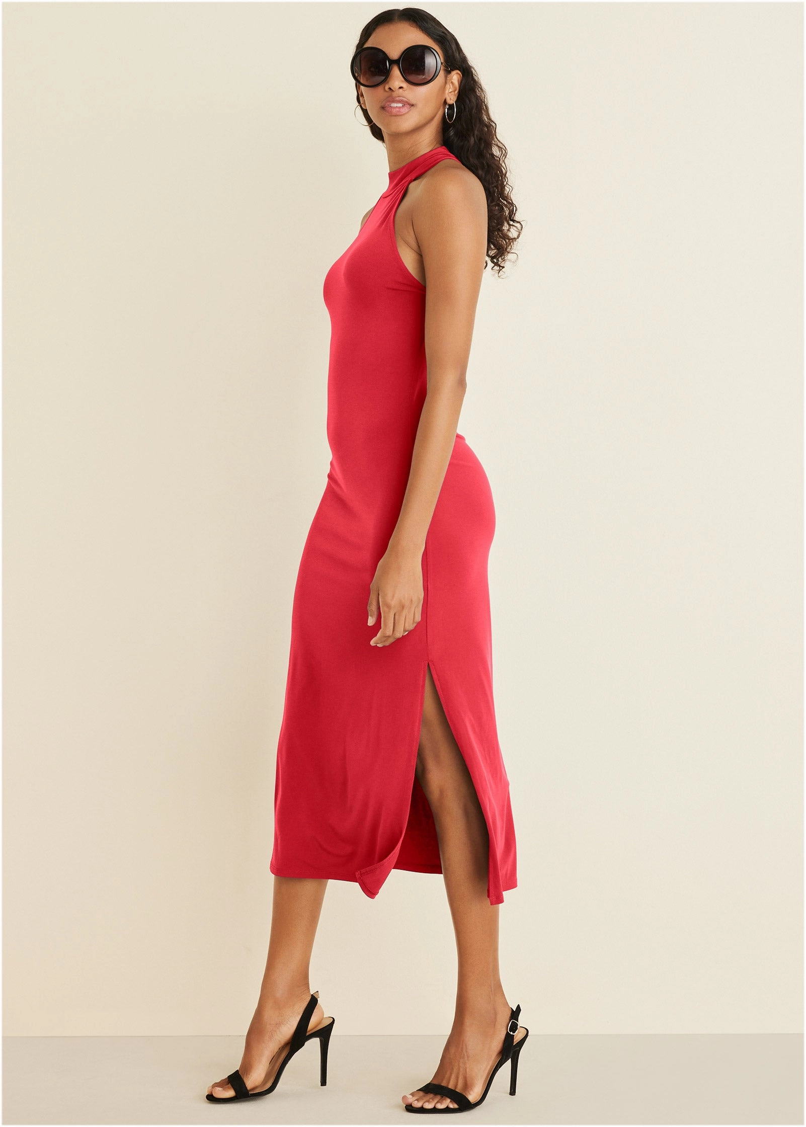 High Neck Midi Dress - Red