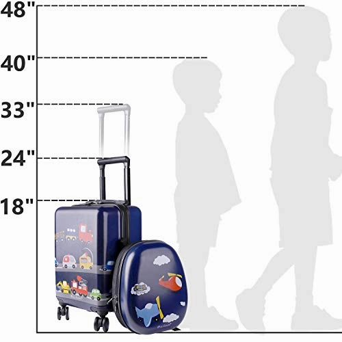 iPlay, iLearn Kids Carry On Luggage Set, 18" Hardside Rolling Suitcase W/ Spinner Wheels, Hard Shell Travel Luggage W/ Backpack for Boys Toddlers Children