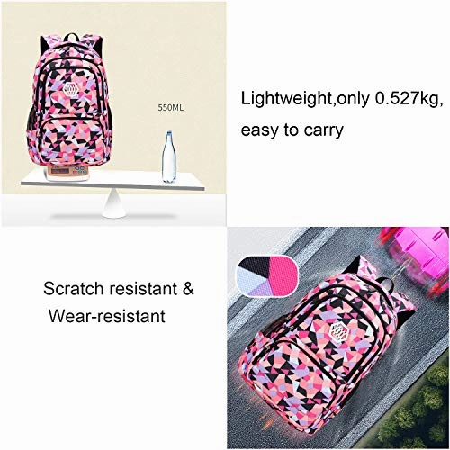 JiaYou Girl Geometric Printed Primary Junior High University School Bag Bookbag Backpack(2# Black,19 L)