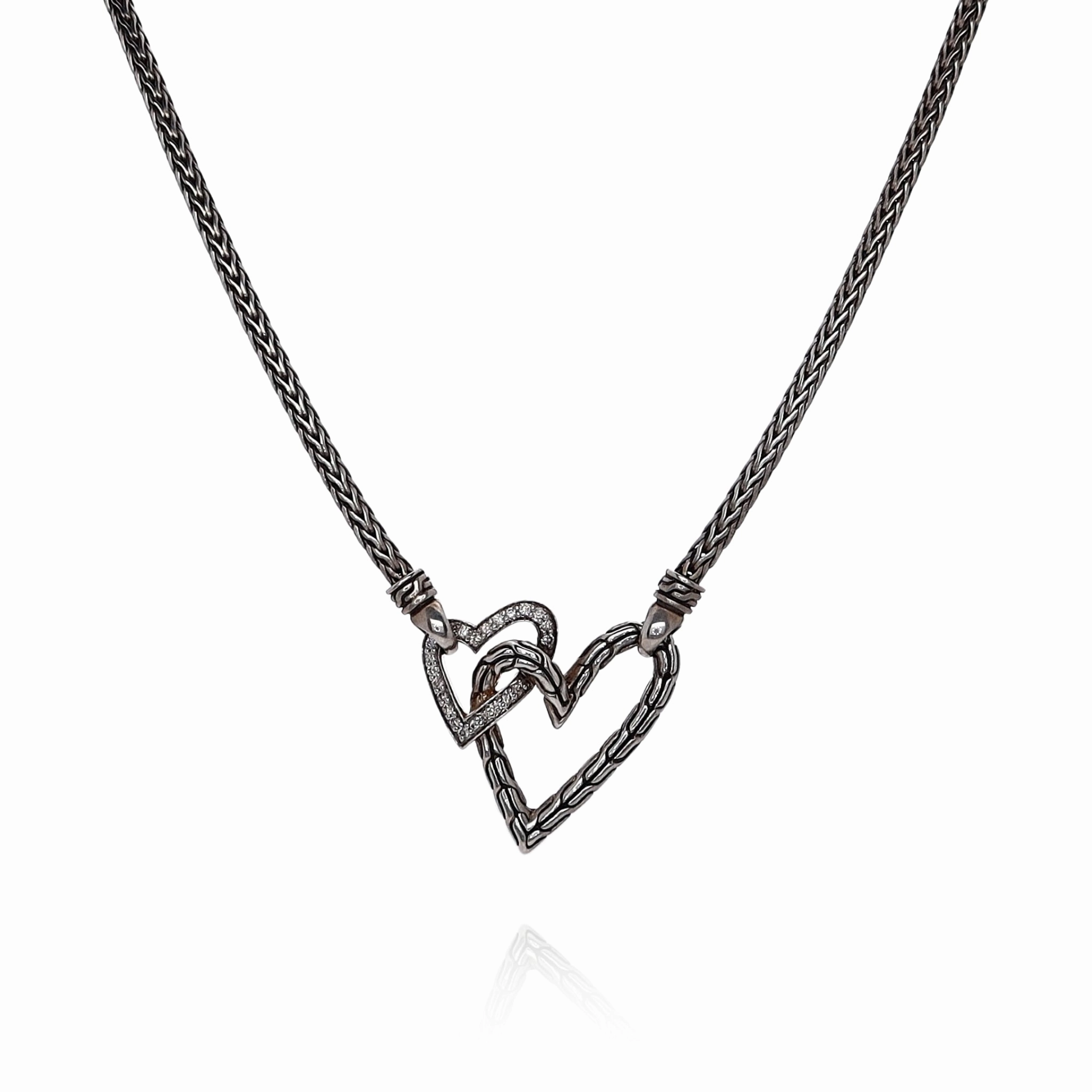John Hardy Sterling Silver Classic Double Heart Diamond Necklace