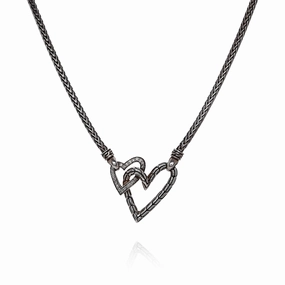 John Hardy Sterling Silver Classic Double Heart Diamond Necklace
