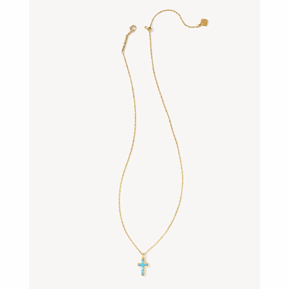 Kendra Scott Cross Gold Pendant Necklace in Kyocera Opal
