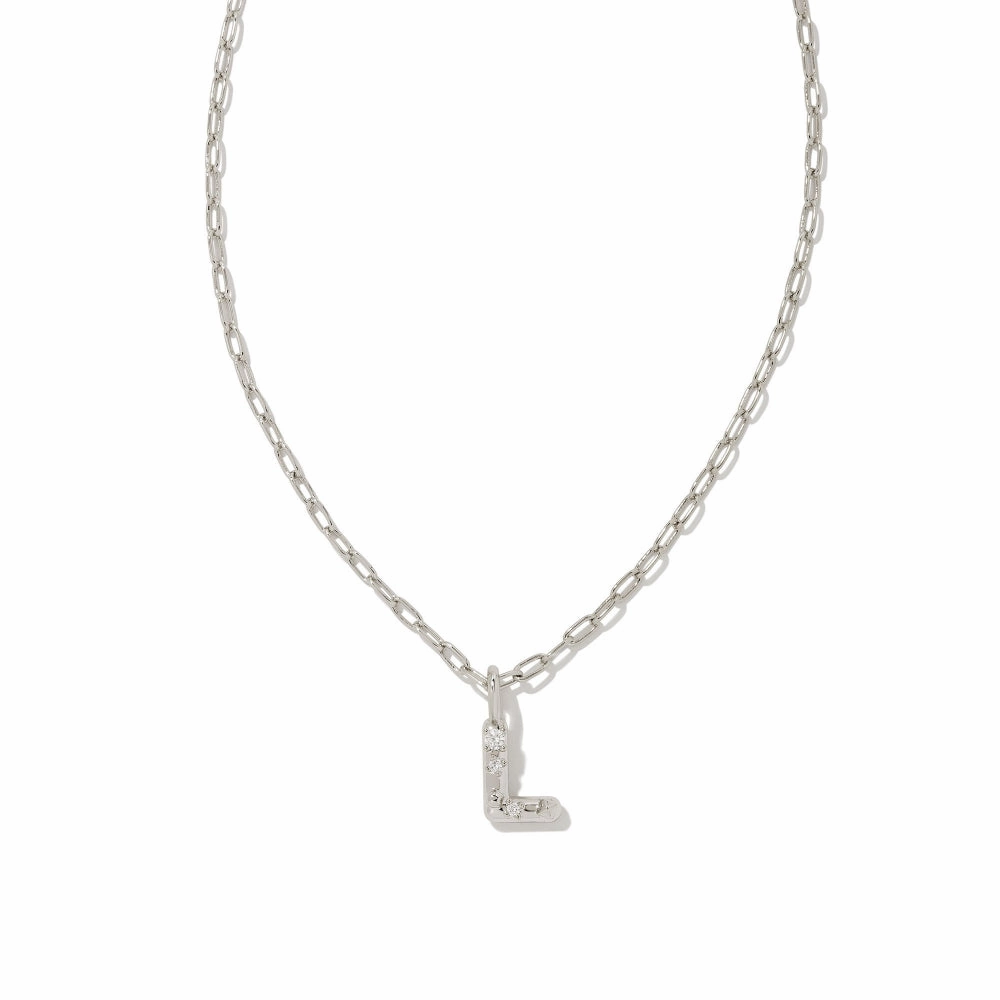 Kendra Scott Crystal Letter Short Silver Pendant Necklace