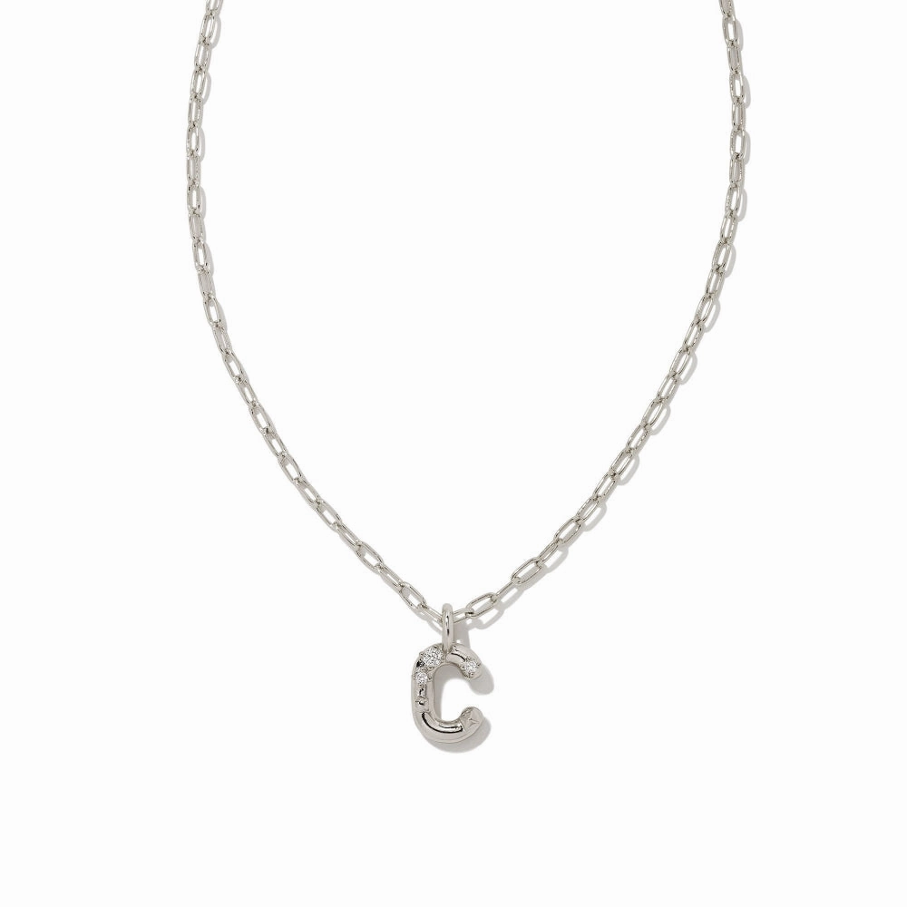 Kendra Scott Crystal Letter Short Silver Pendant Necklace