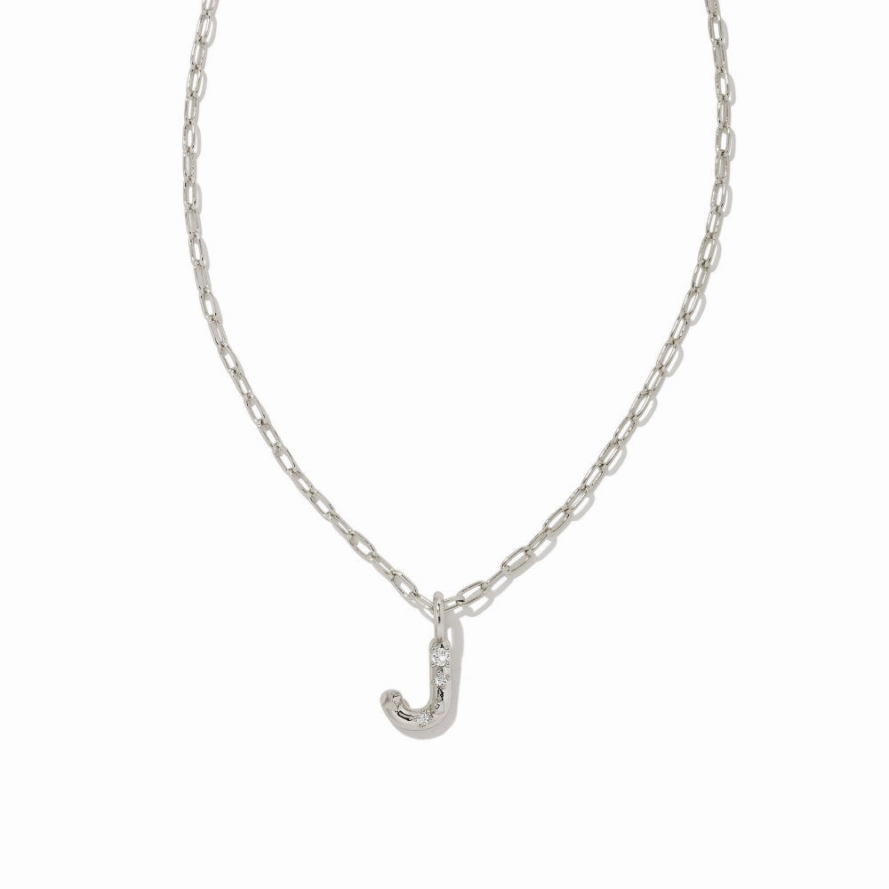 Kendra Scott Crystal Letter Short Silver Pendant Necklace