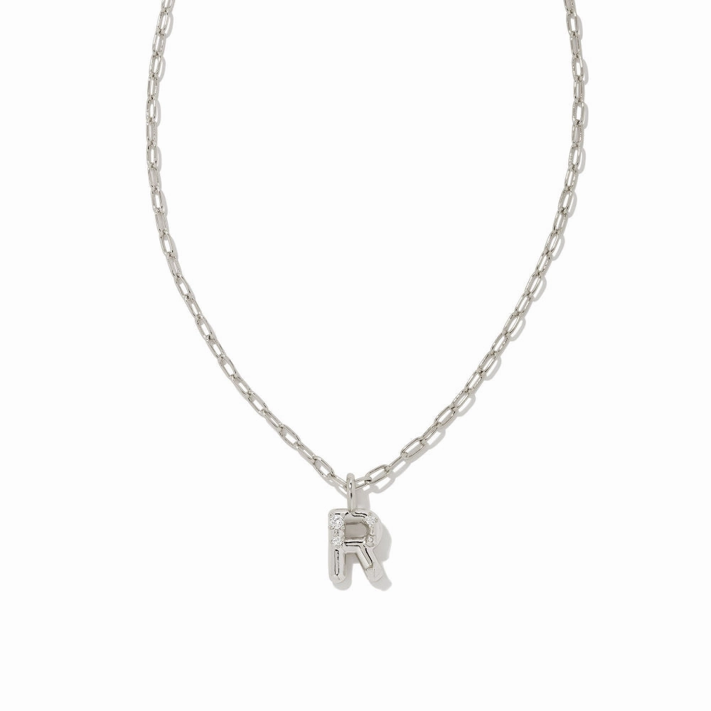 Kendra Scott Crystal Letter Short Silver Pendant Necklace