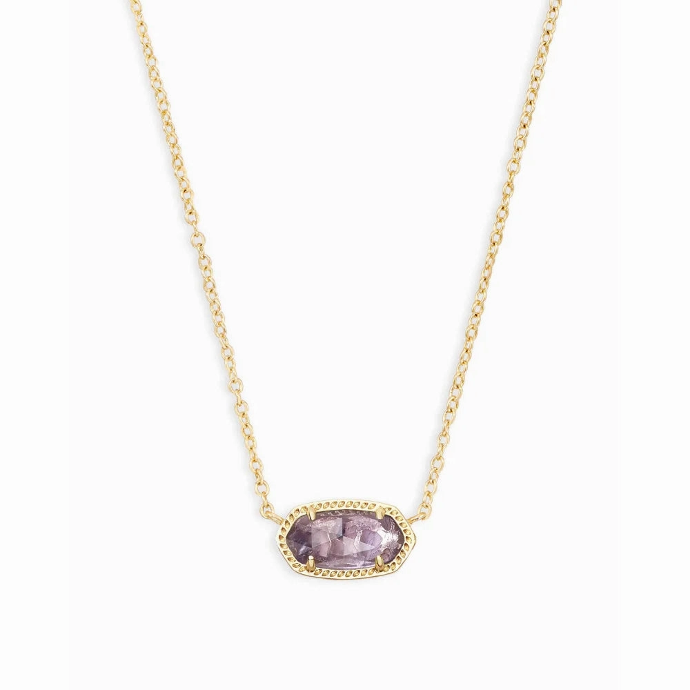 Kendra Scott Elisa Gold Short Pendant Necklace in Purple Amethyst