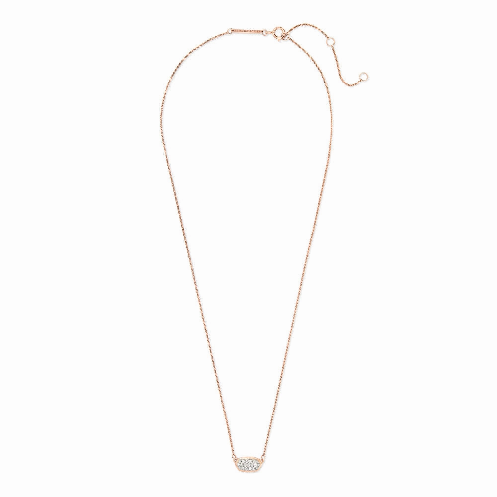Kendra Scott Lisa 14k Rose Gold Pendant Necklace in Pave White Diamond