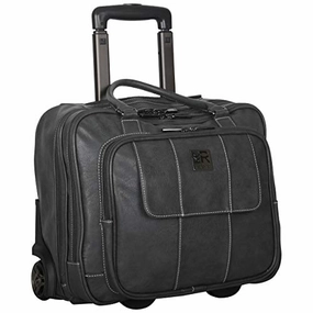 Kenneth Cole Reaction Women's Casual Fling Pebbled Faux Leather 16" Laptop Business Travel Tote, Charcoal, Wheeled Carry