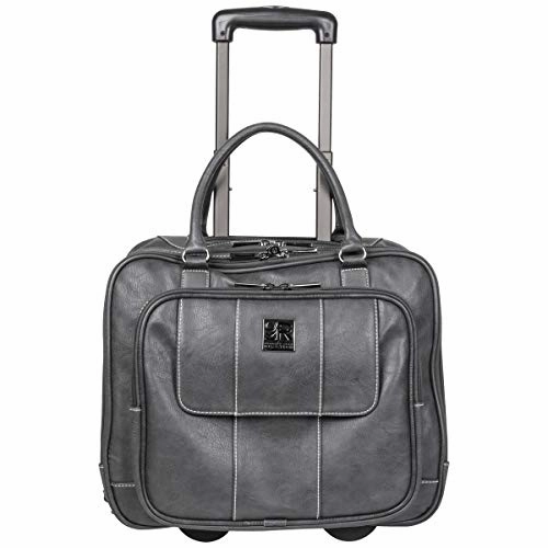 Kenneth Cole Reaction Women's Casual Fling Pebbled Faux Leather 16" Laptop Business Travel Tote, Charcoal, Wheeled Carry