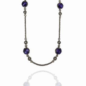 Konstantino Sterling Silver 22" Round Amethyst Station Necklace