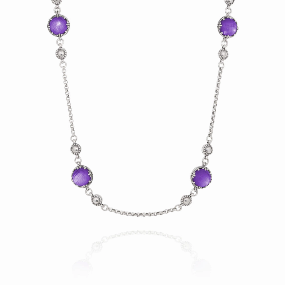 Konstantino Sterling Silver 22" Round Amethyst Station Necklace