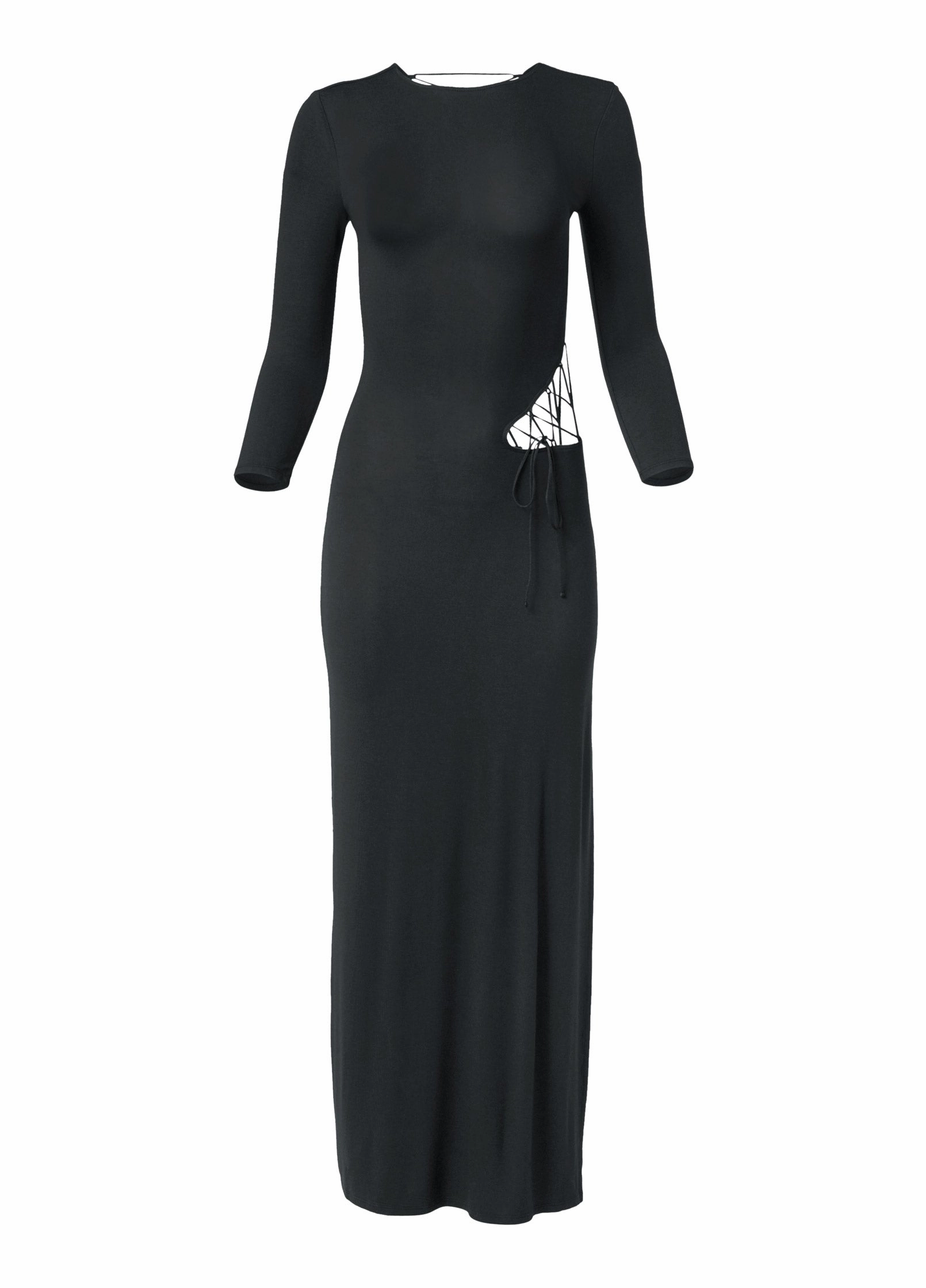 Lace-Up Cutout Maxi Dress? - Black