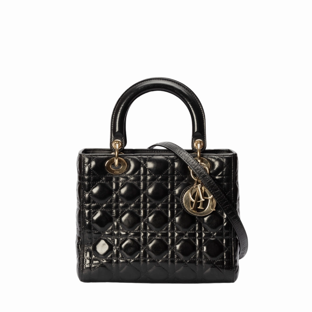 Lady Dior Bag Black Patent Cannage Calfskin Bag