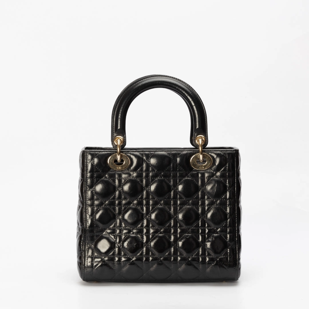 Lady Dior Bag Black Patent Cannage Calfskin Bag