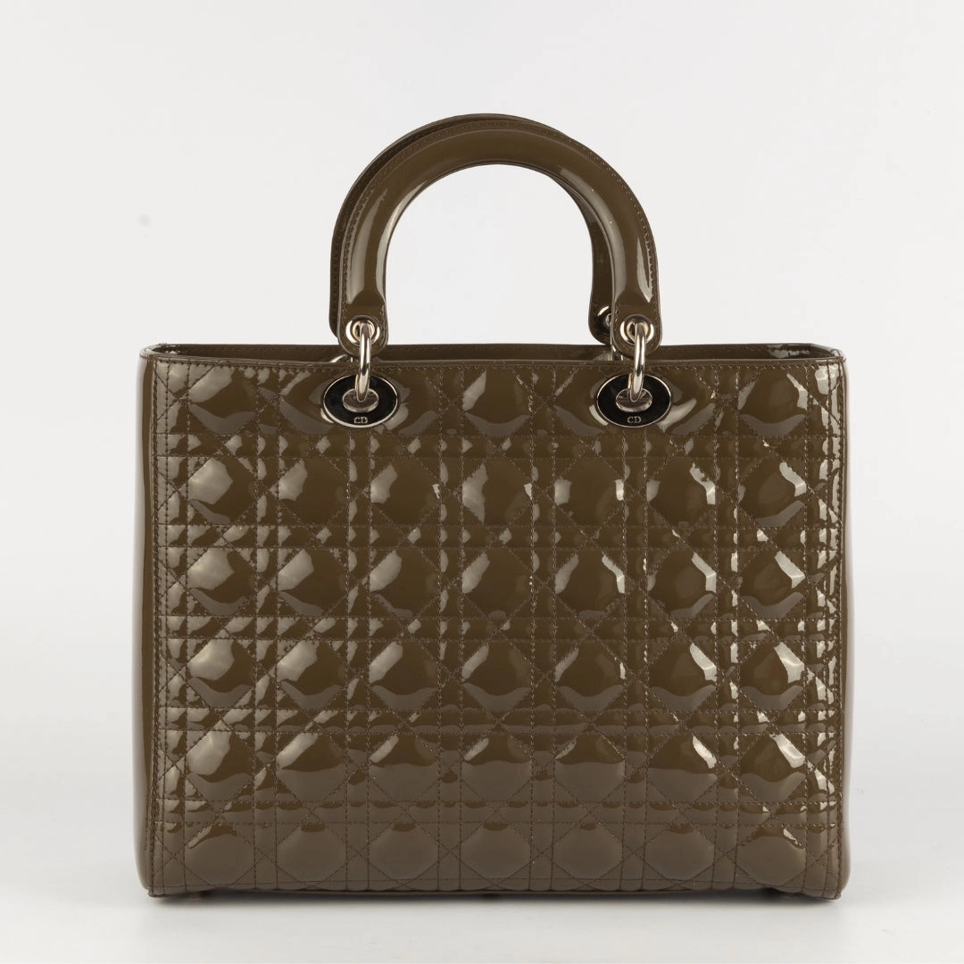Lady Dior Olive Green Cannage Quilted Patent Leather Bag
