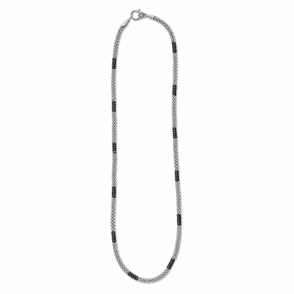 Lagos Black Caviar Silver Station Ceramic Beaded Necklace