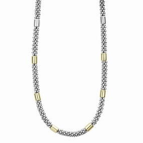 Lagos High Bar Two-Tone Station Caviar Necklace, 5mm