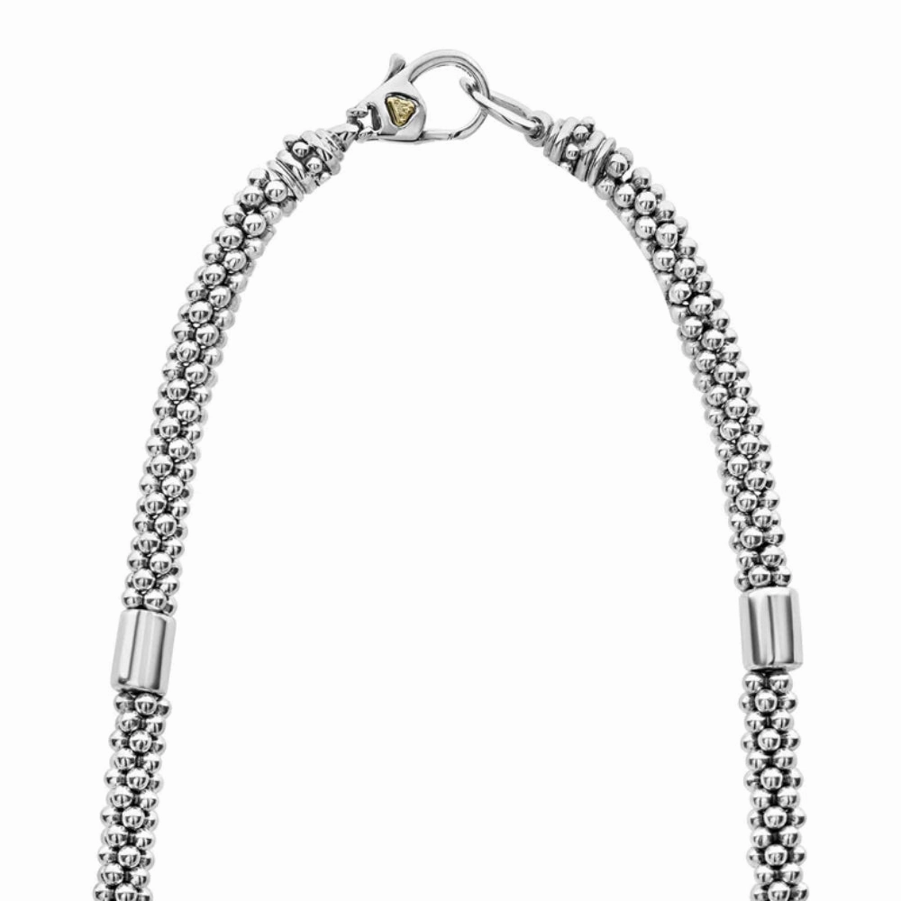 Lagos High Bar Two-Tone Station Caviar Necklace, 5mm