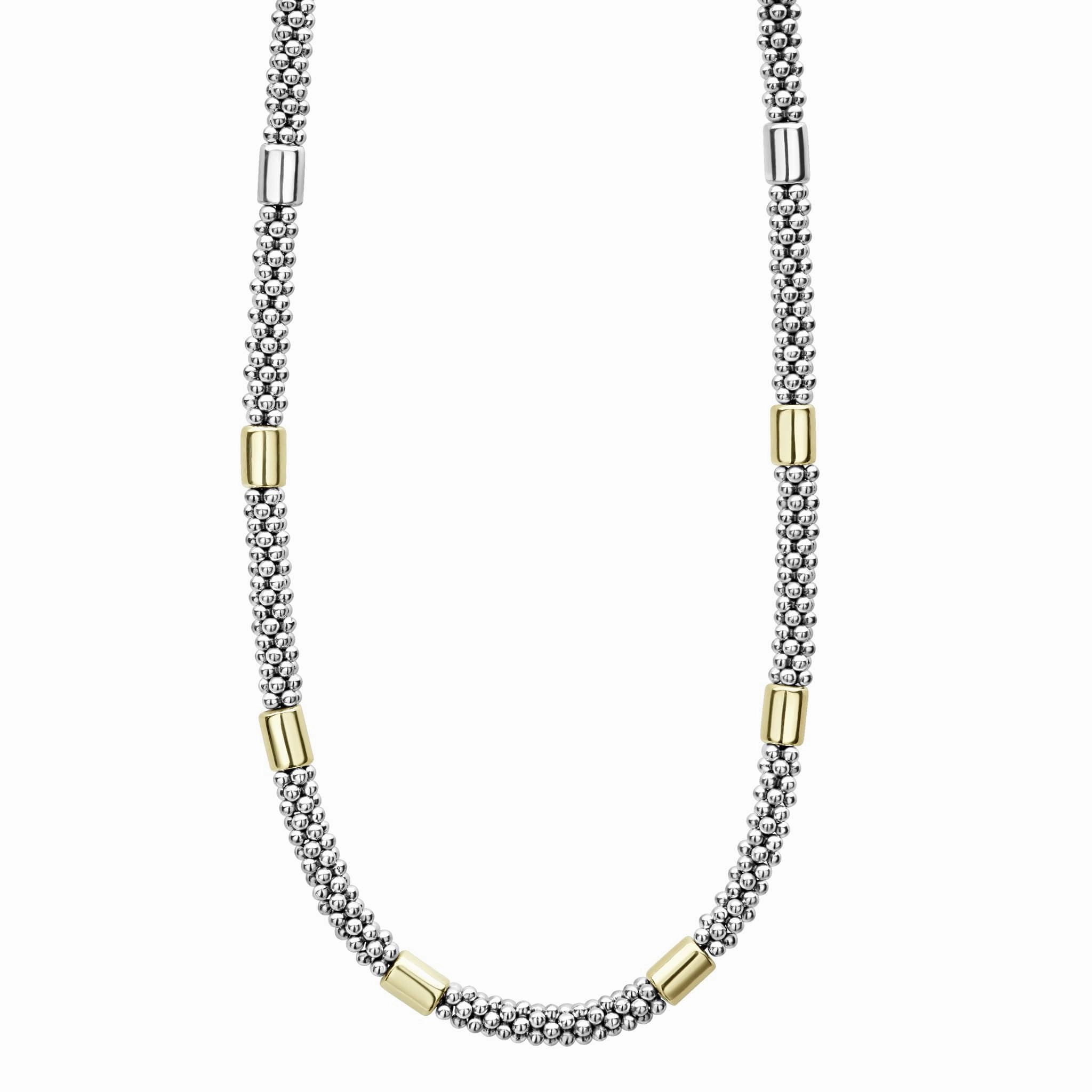 Lagos High Bar Two-Tone Station Caviar Necklace, 5mm