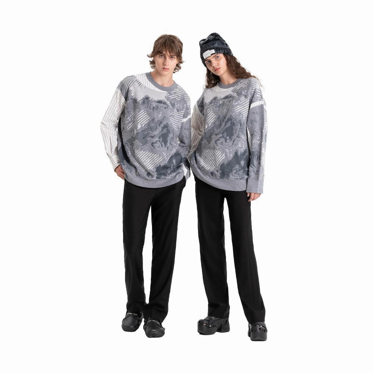 Landscape Painting Jacquard Jumper 'Grey'