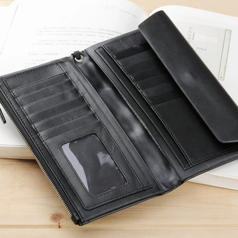 LEATHER Long Wallet for MEN Black Clutch Wristlet Bag FOR MEN