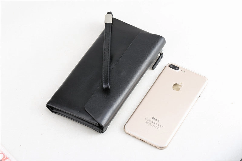 LEATHER Long Wallet for MEN Black Clutch Wristlet Bag FOR MEN