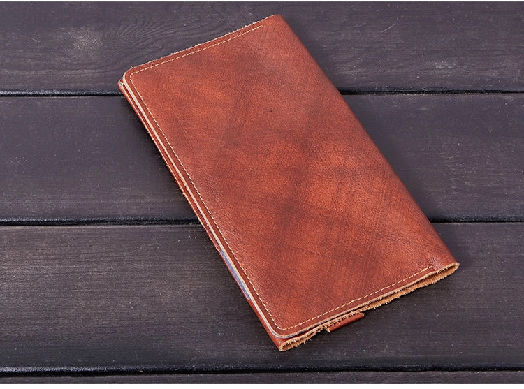Leather Long Wallet for Men Vintage Bifold Wallet Passport Travel Wallet