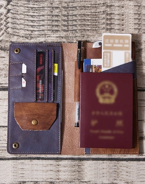 Leather Long Wallet for Men Vintage Bifold Wallet Passport Travel Wallet