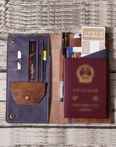 Leather Long Wallet for Men Vintage Bifold Wallet Passport Travel Wallet
