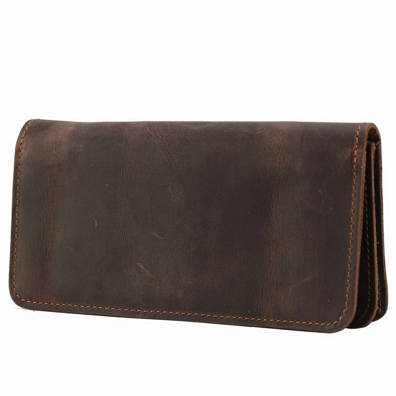 Leather Long Wallet for Men Vintage Bifold Wallet with Multi Cards