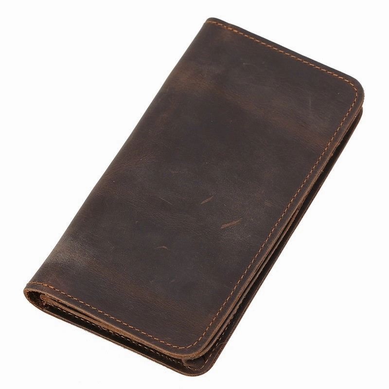 Leather Long Wallet for Men Vintage Bifold Wallet with Multi Cards
