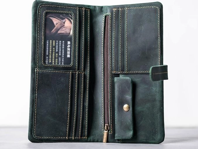 Leather Long Wallets for men Bifold Vintage Men Long Wallet