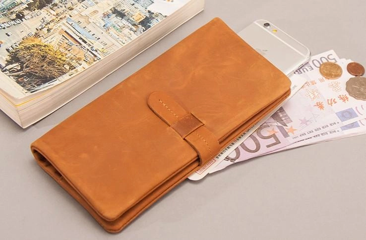 Leather Long Wallets for men Bifold Vintage Men Long Wallet