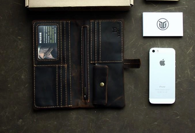 Leather Long Wallets for men Bifold Vintage Men Long Wallet